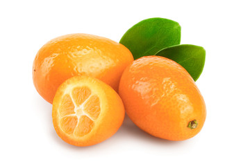 Cumquat or kumquat with half isolated on white background