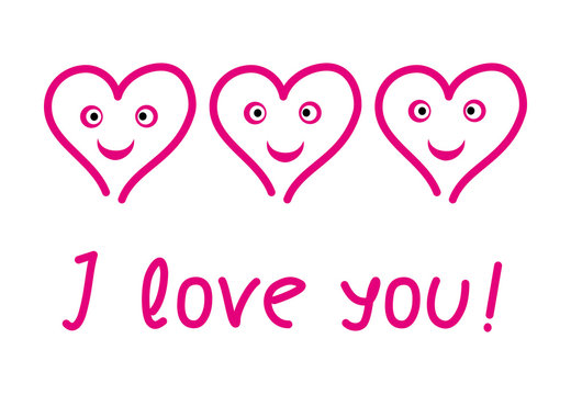 Fototapeta Three symbolic hearts with a smile and the inscription - I love you. Vector graphics.