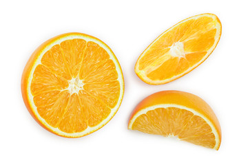 orange fruit slice isolated on white background. Top view. Flat lay