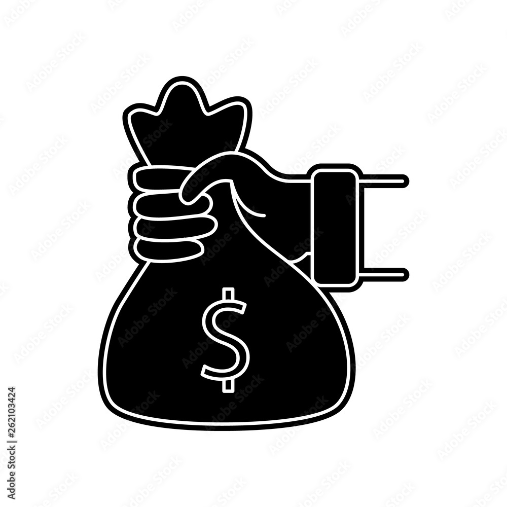 Poster hand holds a bag of money icon. element of banking for mobile concept and web apps icon. glyph, flat