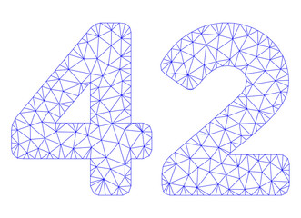Mesh 42 digits text polygonal icon illustration. Abstract mesh lines and dots form triangular 42 digits text. Wire frame 2D polygonal line network in vector format isolated on a white background. - obrazy, fototapety, plakaty