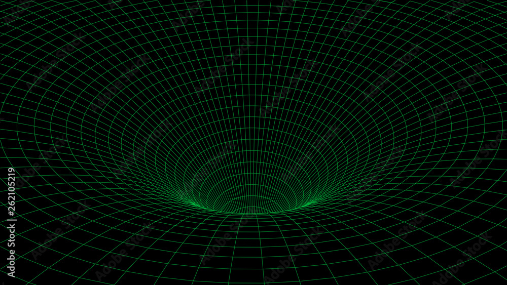 Poster Abstract tunnel. Vector wormhole. 3D corridor mesh.