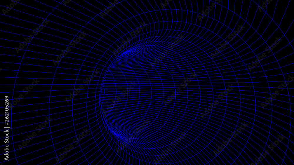 Poster Abstract tunnel. Vector wormhole. 3D corridor mesh.