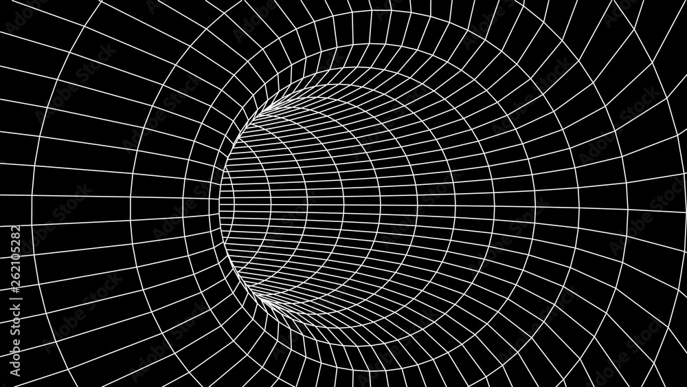 Poster Abstract tunnel. Vector wormhole. 3D corridor mesh.
