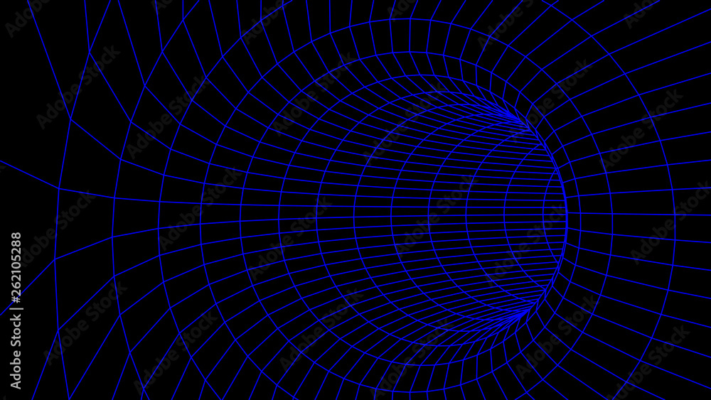 Poster Abstract tunnel. Vector wormhole. 3D corridor mesh.