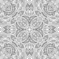 Monochrome Seamless Pattern with Floral Ethnic Motifs