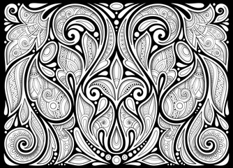 Monochrome Floral Background in Paisley Garden Indian Style