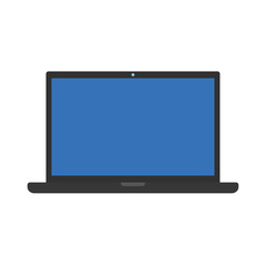 Dark greyflat style laptop with blue screen, icon.