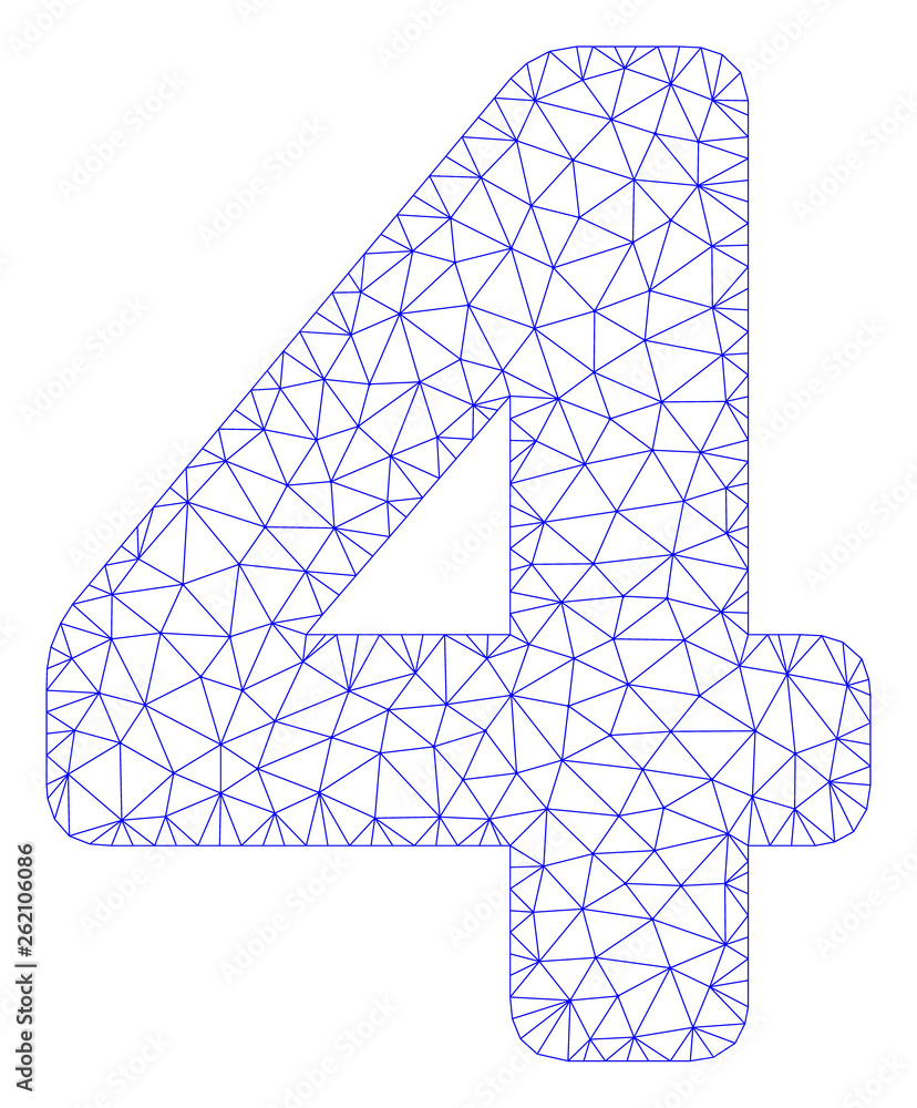 Poster mesh 4 digit polygonal 2d illustration. abstract mesh lines and dots form triangular 4 digit. wire f