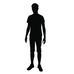 Vector silhouette of a teenager standing, black color, isolated on white background