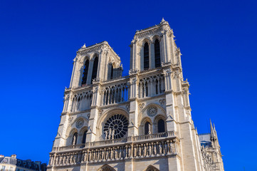 Fototapeta na wymiar PARIS, FRANCE - APRIL 15, 2019: Notre Dame de Paris cathedral, France. Gothic architecture