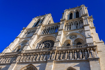 PARIS, FRANCE - APRIL 15, 2019: Notre Dame de Paris cathedral, France. Gothic architecture