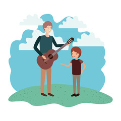 man with son and guitar avatar character