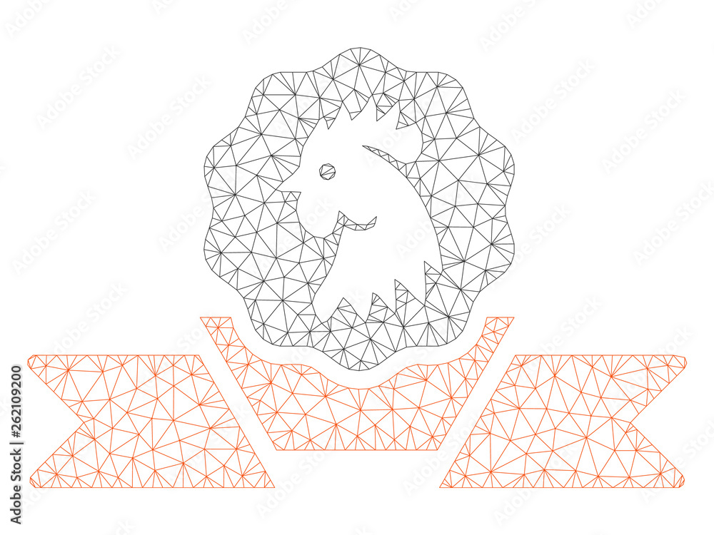 Aufkleber mesh chicken award ribbon polygonal 2d illustration. abstract mesh lines and dots form triangular ch