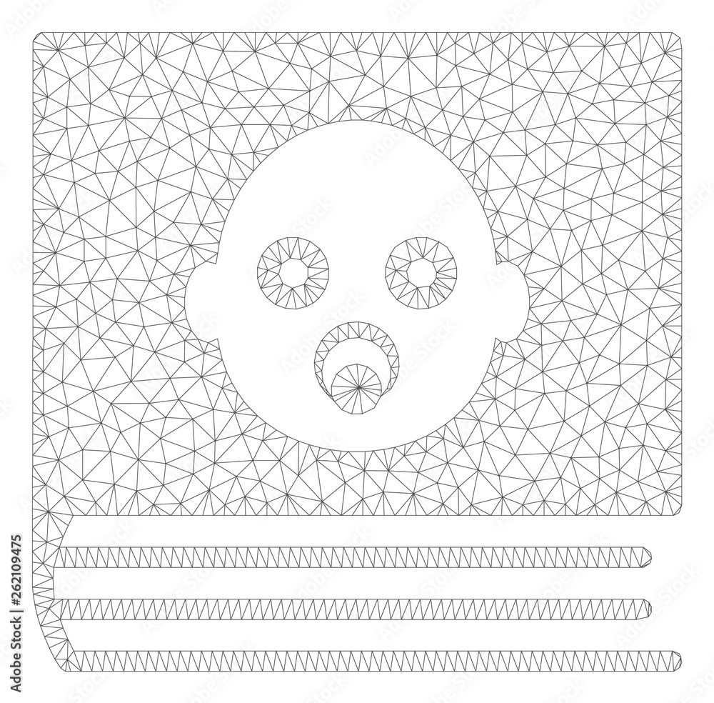 Poster Mesh baby album polygonal icon illustration. Abstract mesh lines and dots form triangular baby album. Wire frame 2D polygonal line network in vector format isolated on a white background.