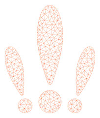 Mesh alert polygonal icon illustration. Abstract mesh lines and dots form triangular alert. Wire frame 2D polygonal line network in vector format isolated on a white background.