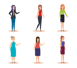 Fototapeta premium set cute women with clothes and hairstyle