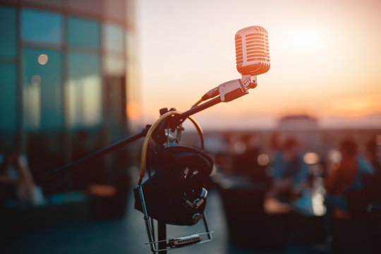 close up shot of musical microphone;