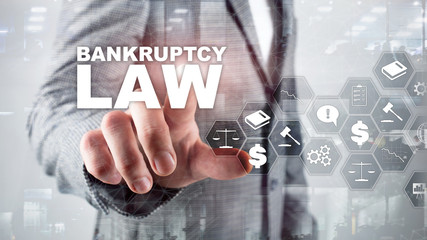 Bankruptcy law concept. Insolvency law. Judicial decision lawyer business concept. Mixed media financial background.