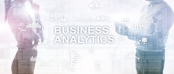 Business analytics concept on double exposure background.
