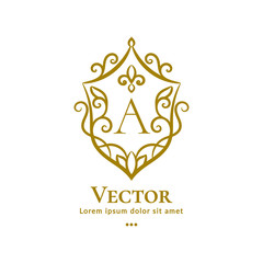 Shield emblem. Elegant elements. Can be used for jewelry, beauty and fashion industry. Great for logo, monogram, invitation, flyer, menu, brochure, background, or any desired idea.