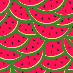 Bright seamless pattern with slices watermelon. Vector illustration