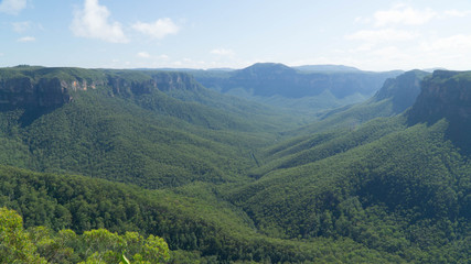Naklejka premium Famous The Blue Mountains National Park with its blue mist above eucalyptus trees, Australia