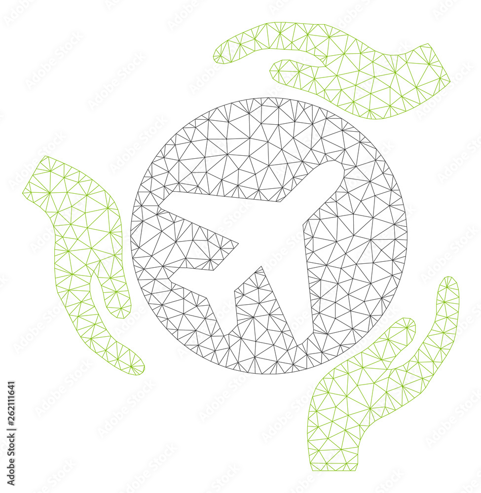 Aufkleber mesh aviation care hands polygonal 2d illustration. abstract mesh lines and dots form triangular avi