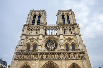 Fototapeta na wymiar Facade and towers of the Notre Dame Cathedral in Paris