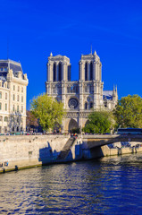 Fototapeta na wymiar PARIS, FRANCE - APRIL 15, 2019: Notre Dame de Paris cathedral, France. Gothic architecture