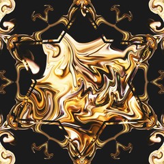 Graphic painting rich design abstraction for wall art decor print as poster or canvas, decoration printed production, commercial ad banners or web using. Golden color background. Liquid gold imitation