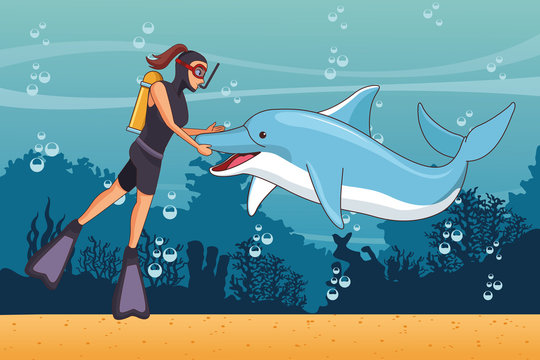 Diving people in the sea