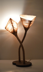 Handmade wooden lamps with their shades