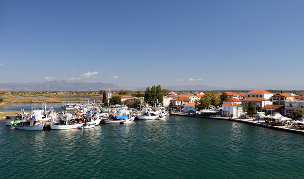 Keramoti, Greece port with boats, promenade view, tavernas, cafe and restaurants
