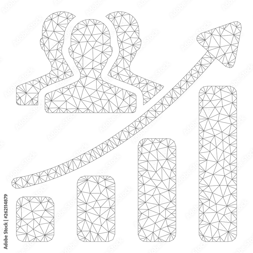 Poster mesh audience growth chart polygonal icon illustration. abstract mesh lines and dots form triangular