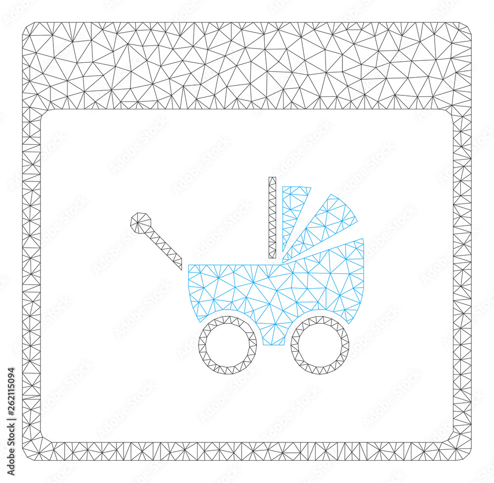 Poster mesh baby carriage calendar page polygonal 2d illustration. abstract mesh lines and dots form triang