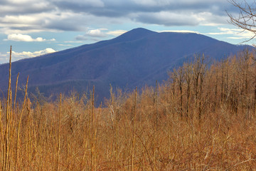 View of a mountain peak from the Three Ridges overlook, located along the Blue Ridge Parkway near Wintergreen Resort, Virginia