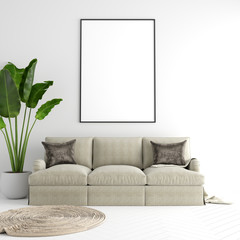 Poster Frame Mockup Interior with Decorations – 3d Illustration, 3d Rendering