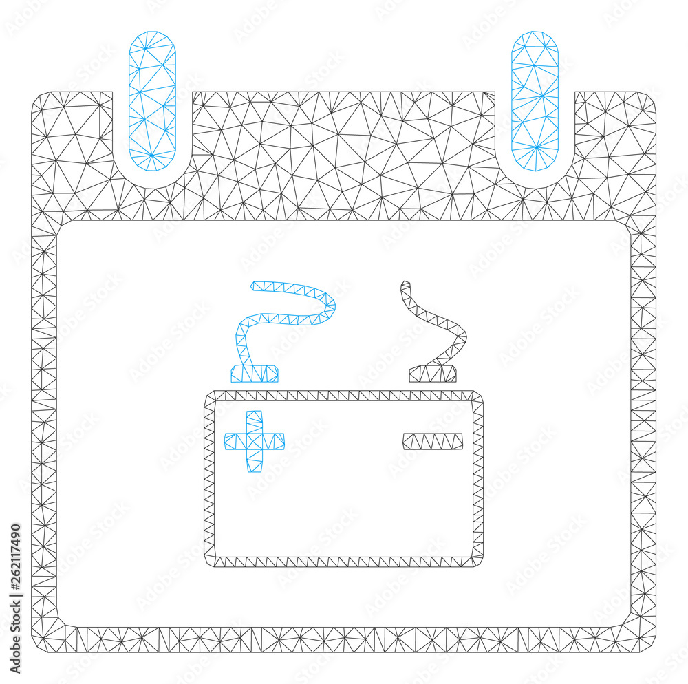 Poster mesh accumulator calendar day polygonal 2d illustration. abstract mesh lines and dots form triangula