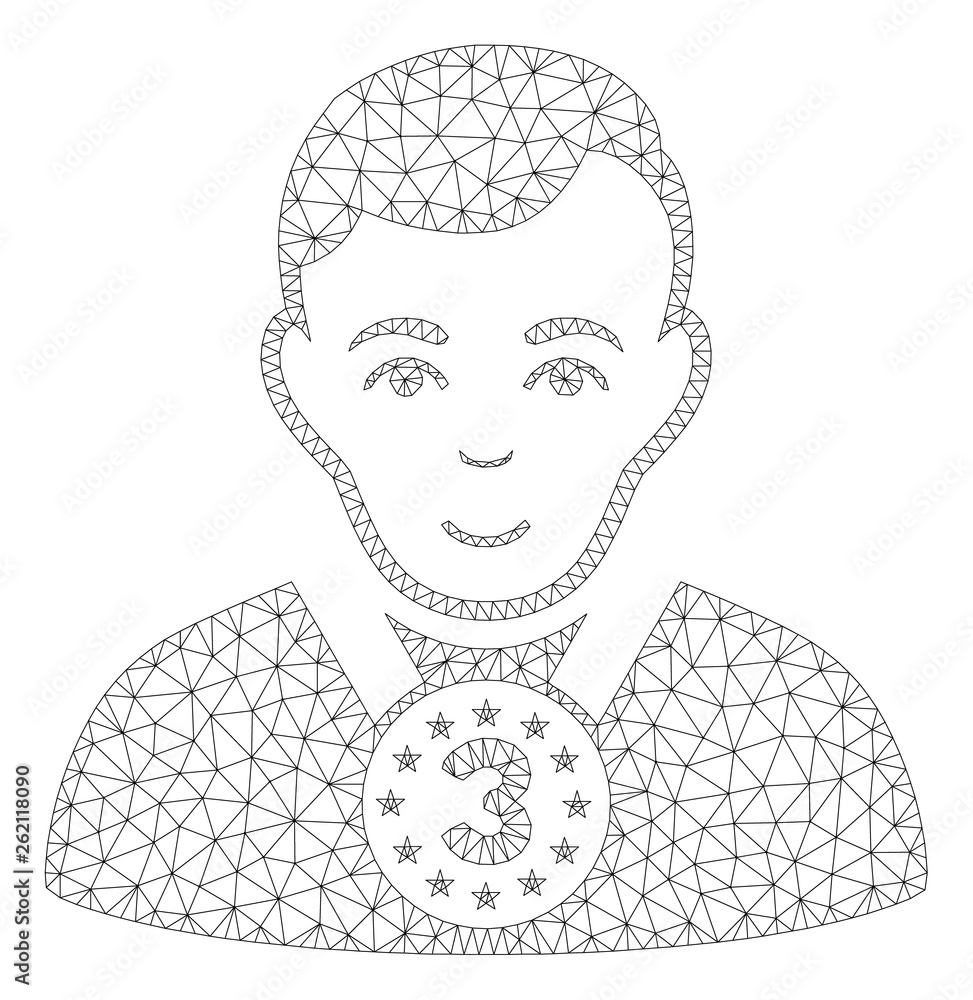 Poster mesh 3rd prizer sportsman polygonal icon illustration. abstract mesh lines and dots form triangular 