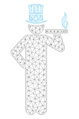 Mesh American capitalist polygonal icon illustration. Abstract mesh lines and dots form triangular American capitalist.