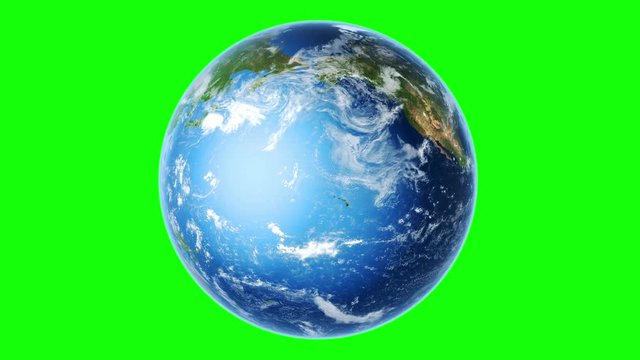 Realistic Earth Rotating (Loop on Greenscreen) 4K