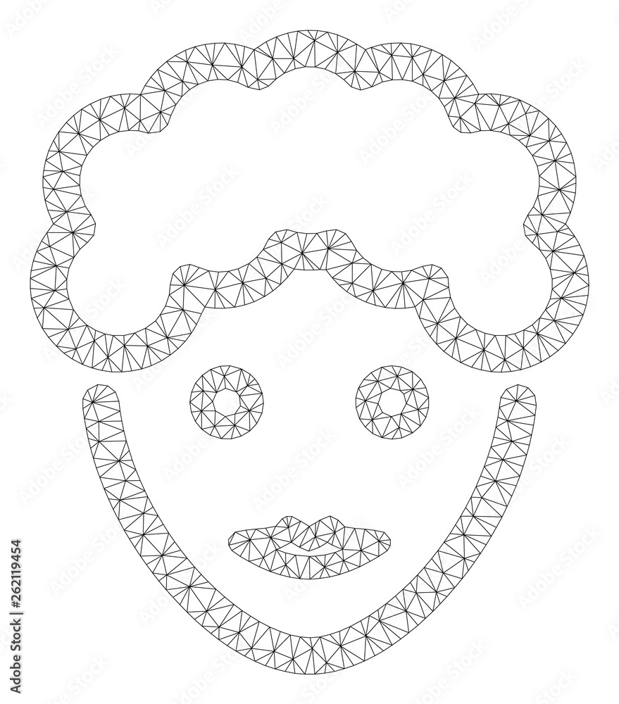 Poster mesh woman avatar face polygonal 2d illustration. abstract mesh lines and dots form triangular woman