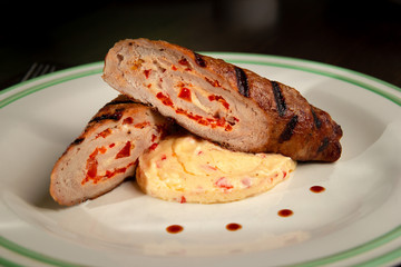 Traditional Meat sausages with potato filling and mashed potatoes