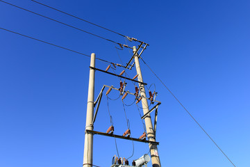 High piezoelectric tower in the background of blue sky