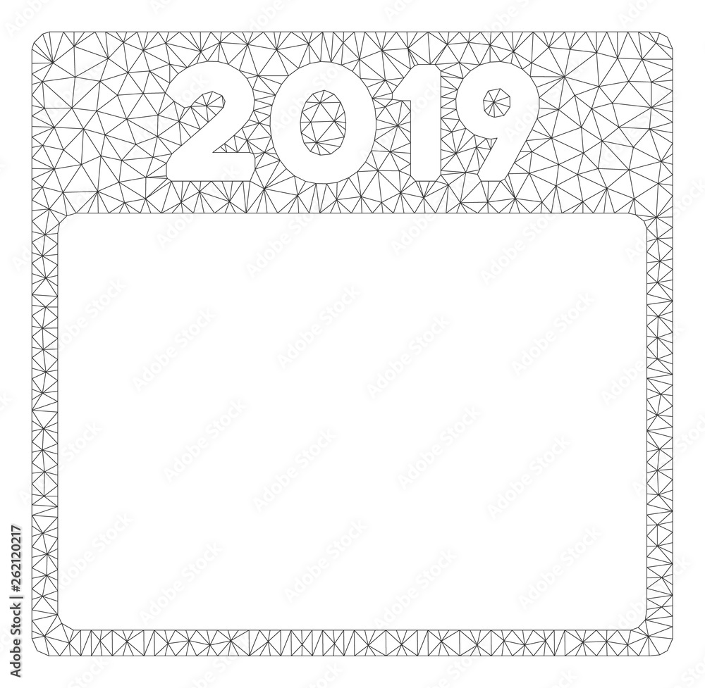 Poster mesh 2019 year calendar page polygonal icon illustration. abstract mesh lines and dots form triangul