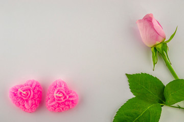Fototapeta premium Pink rose with decorative details on a white background