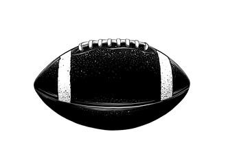 Vector drawing of rugby ball in black color, isolated on white background. Graphic illustration, hand drawing. Drawing for posters, decoration and print. Vector illustration