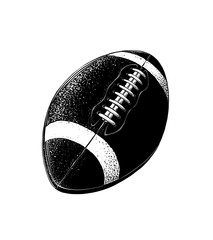 Vector drawing of rugby ball in black color, isolated on white background. Graphic illustration, hand drawing. Drawing for posters, decoration and print. Vector illustration