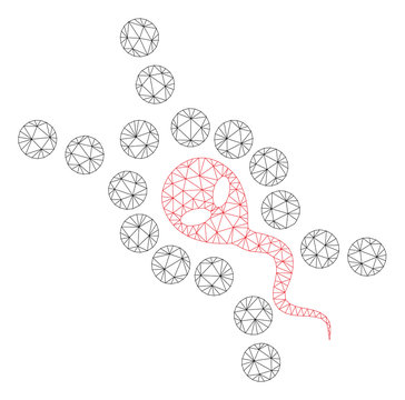 Mesh alien sperm replication polygonal icon illustration. Abstract mesh lines and dots form triangular alien sperm replication.